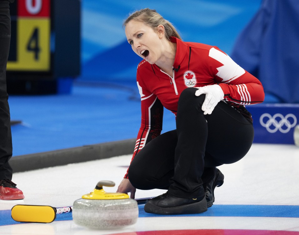 Rachel Homan yells while calling the shot 