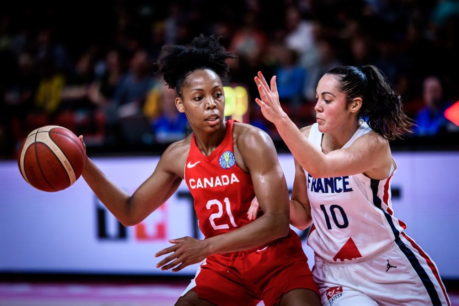 Nirra Field during a game, a French player by her side.