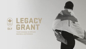 OLY Canada Legacy Grant, athlete wrapped in Canadian flag