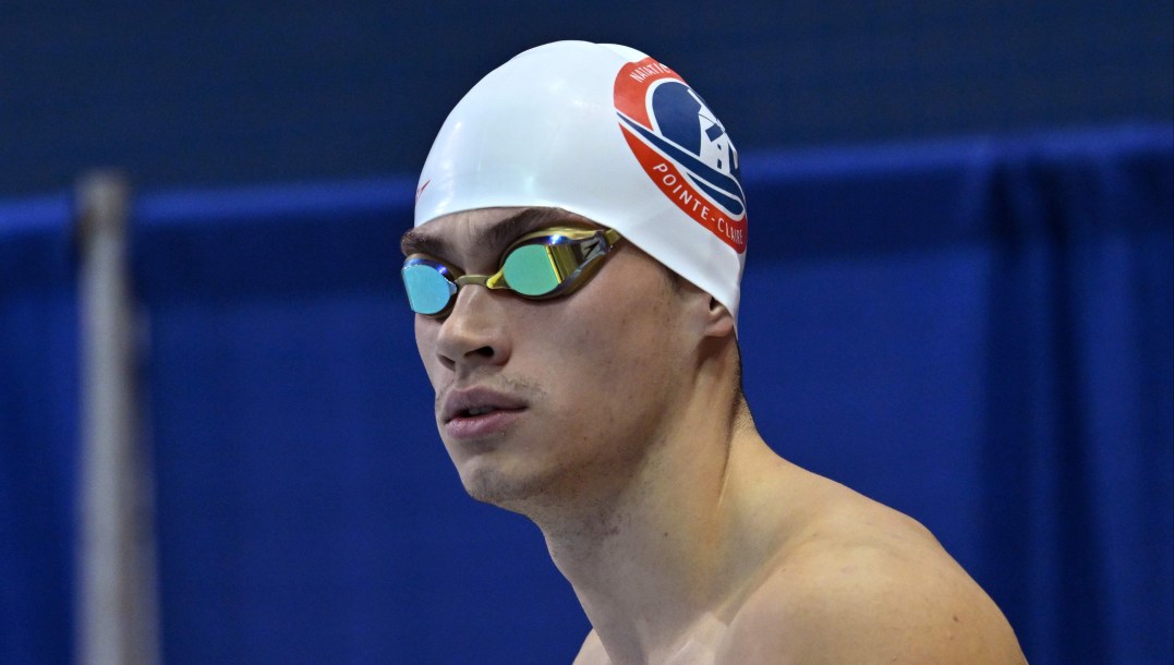 Edouard Fullum-Huot in swim cap and goggles ready to race