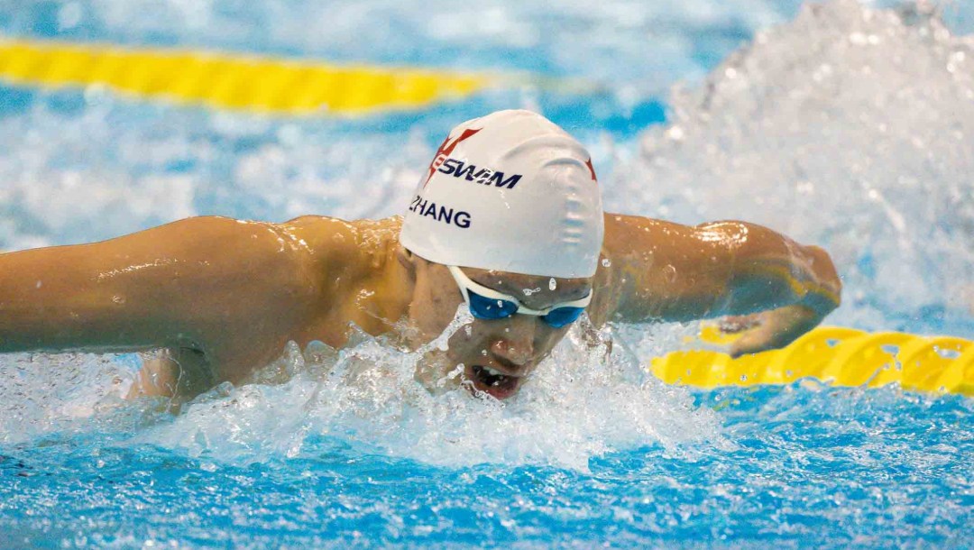 Kevin Zhang swims butterfly stroke