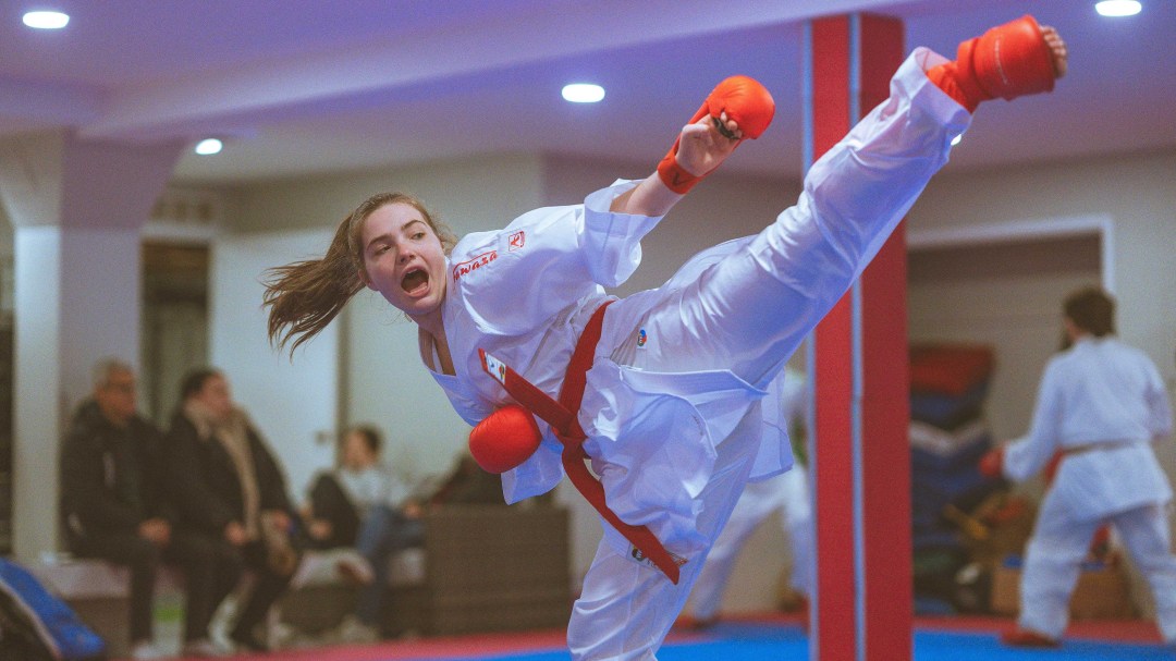 Lily Rose Nolet performs a karate kick