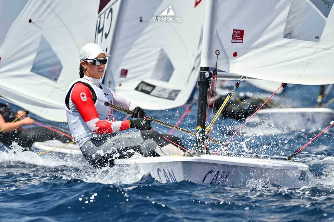 Sarah Douglas competes at Sailing Olympic Test Event in Marseille, France.