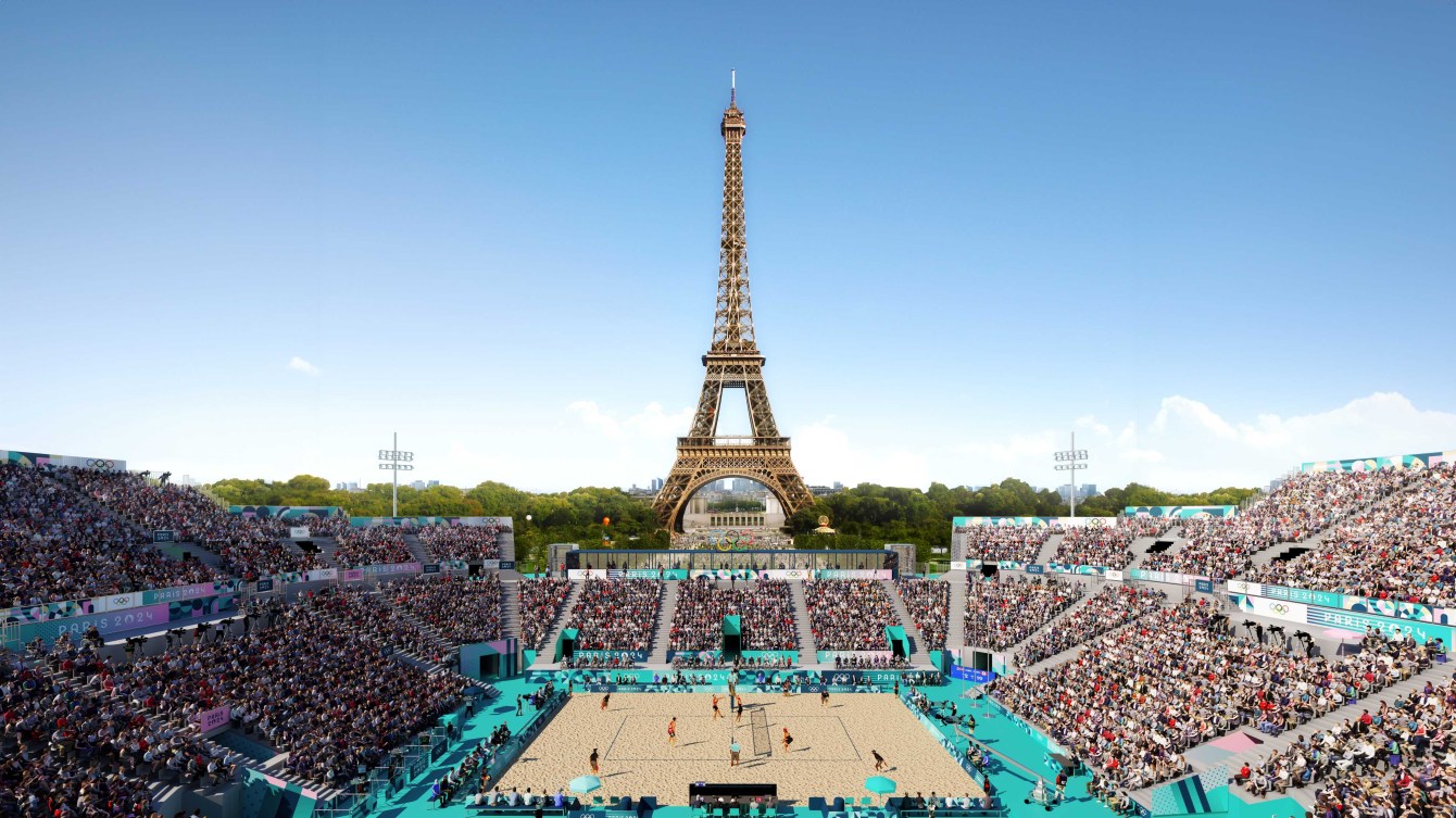 Artist rendering of the Eiffel Tower Stadium for the Paris 2024 Games