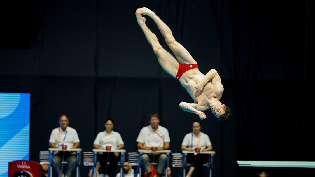 Bryden Hattie performs a layout twisting dive off the springboard