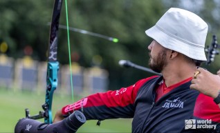 Canadian archer Eric Peters competes at the 2023 World Archery Championships in Berlin, Germany.