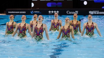Team Canada's artistic swimming team performs