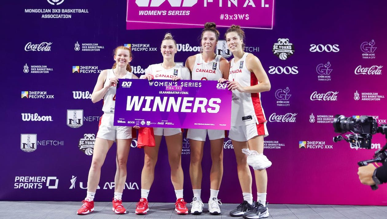 Pictured are Michelle Plouffe, Katherine Plouffe, Paige Crozon and Casey Bush after winning the FIBA ​​Women's 3X3 Series title on September 17, 2023.