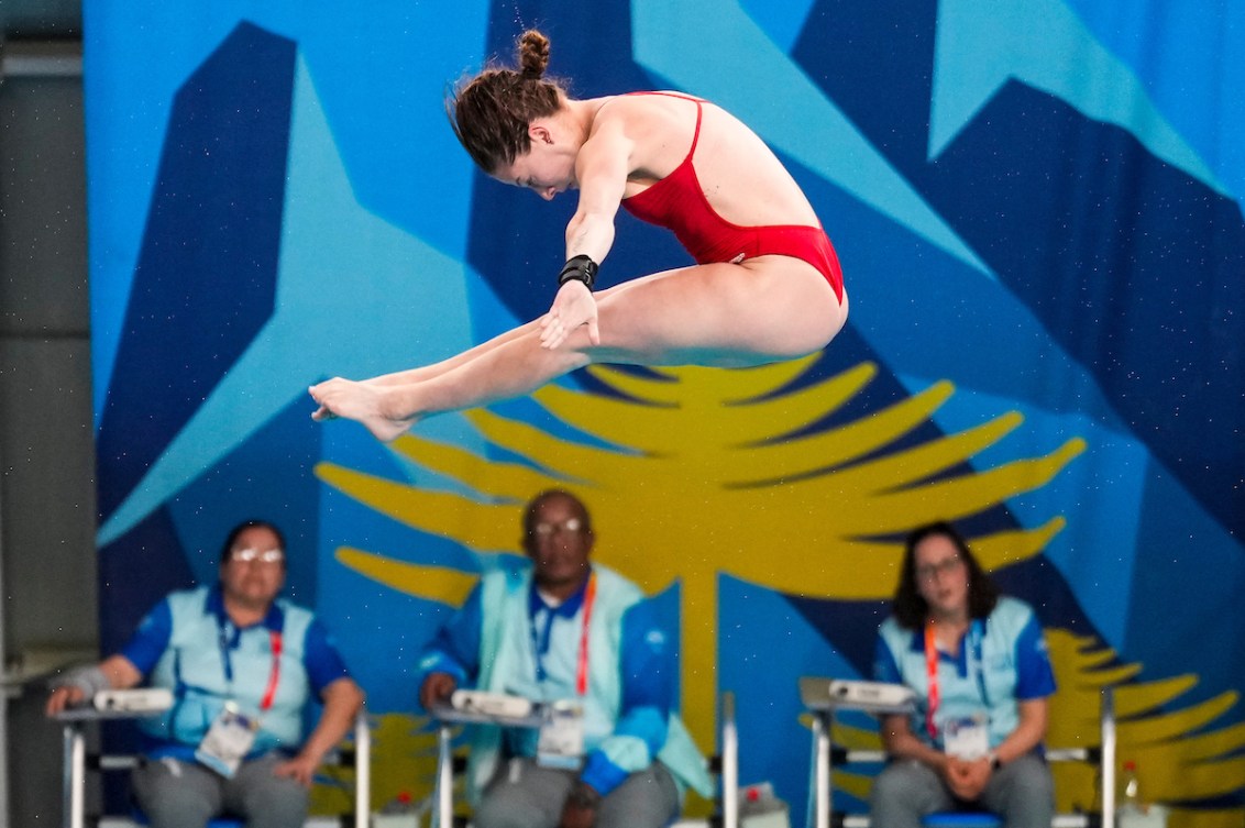 Caeli McKay of Canada dives in the Women’s 10m Platform finals during the Santiago 2023 Pan American Games