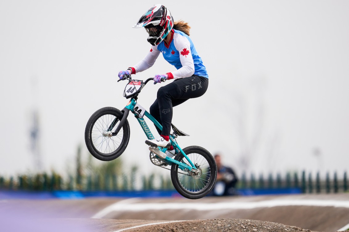 Molly Simpson gets a little airborne during a BMX race