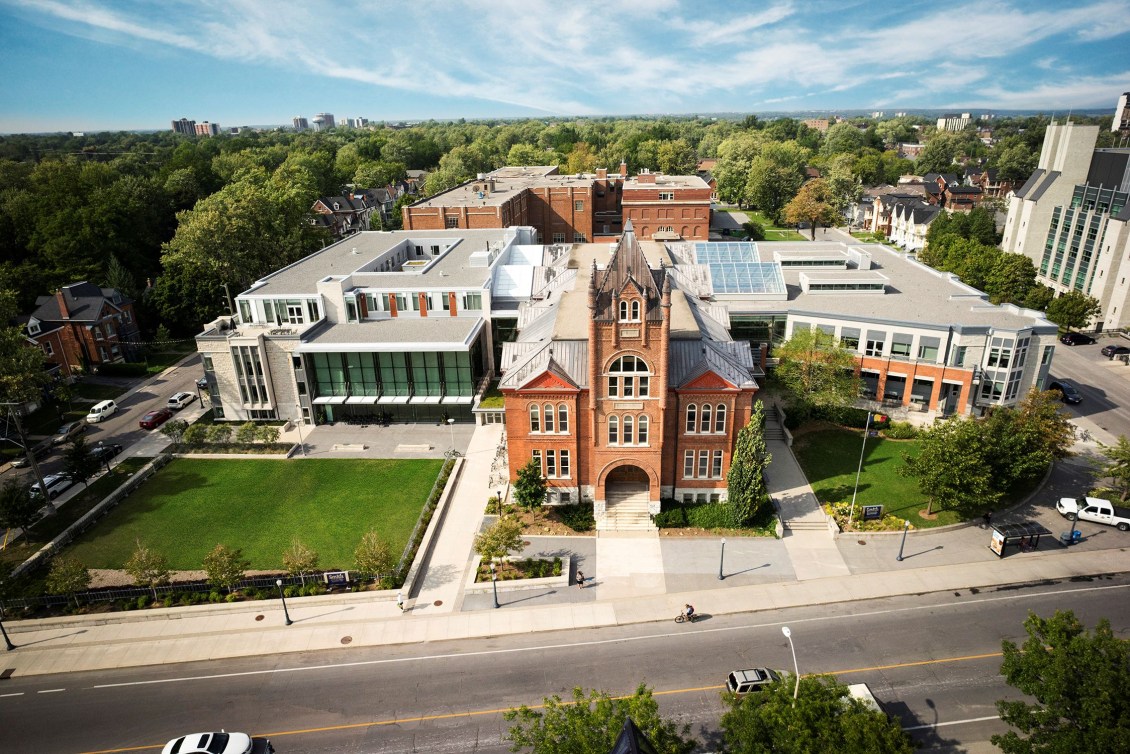 An overhead shot of Smith Business School at Queen's University.