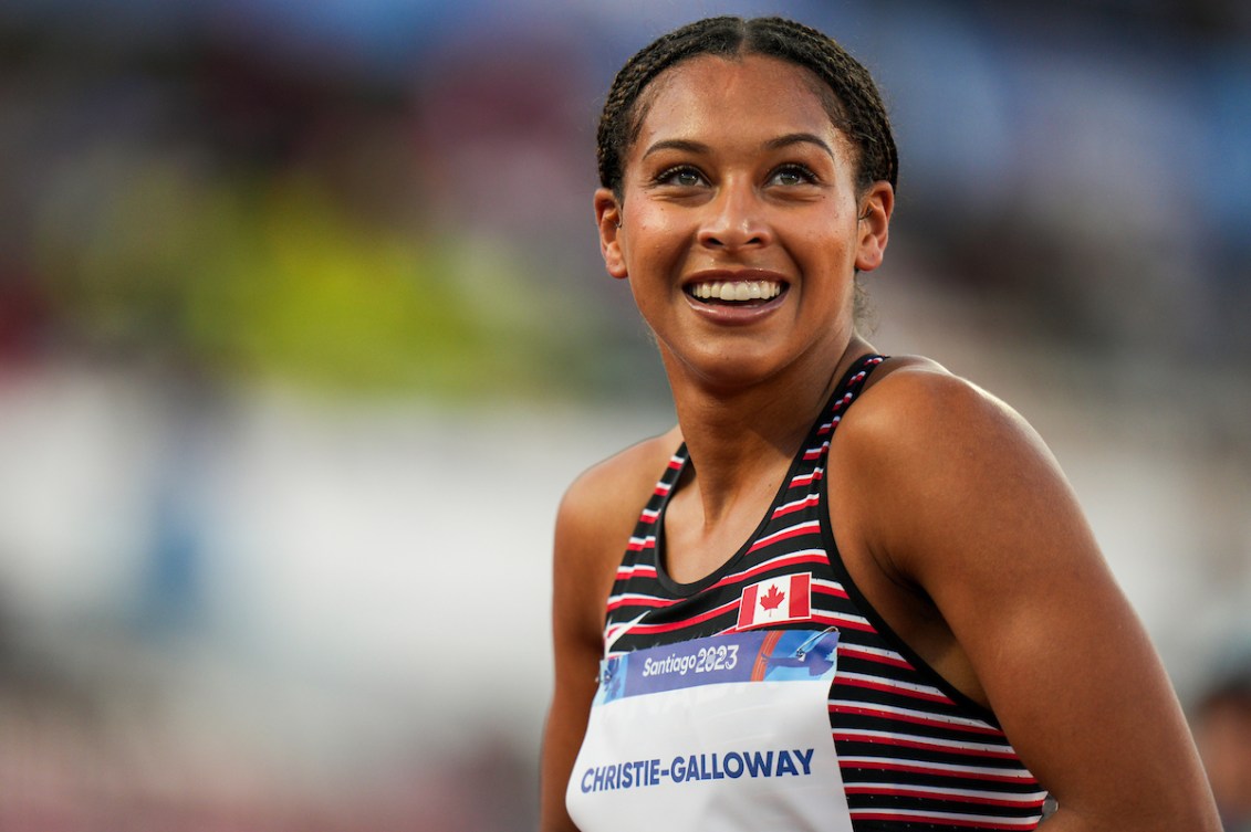 Keira Christie-Galloway smiles on the track