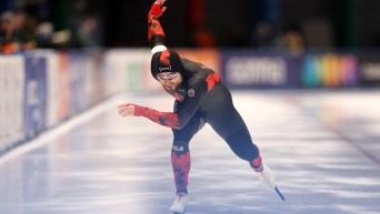 Laurent Dubreuil of Team Canada skates in the men's 500m event in Polan. (Speed Skating Canada/International Skating Union)