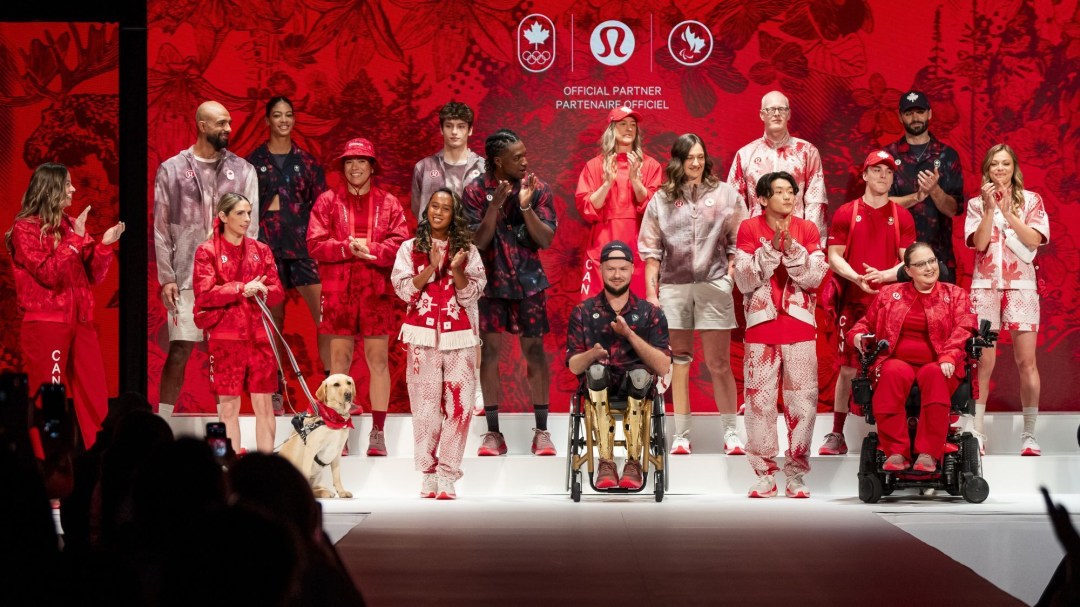 Members of the Canadian Olympic and Paralympic teams model the Team Canada x lululemon kit for Paris 2024