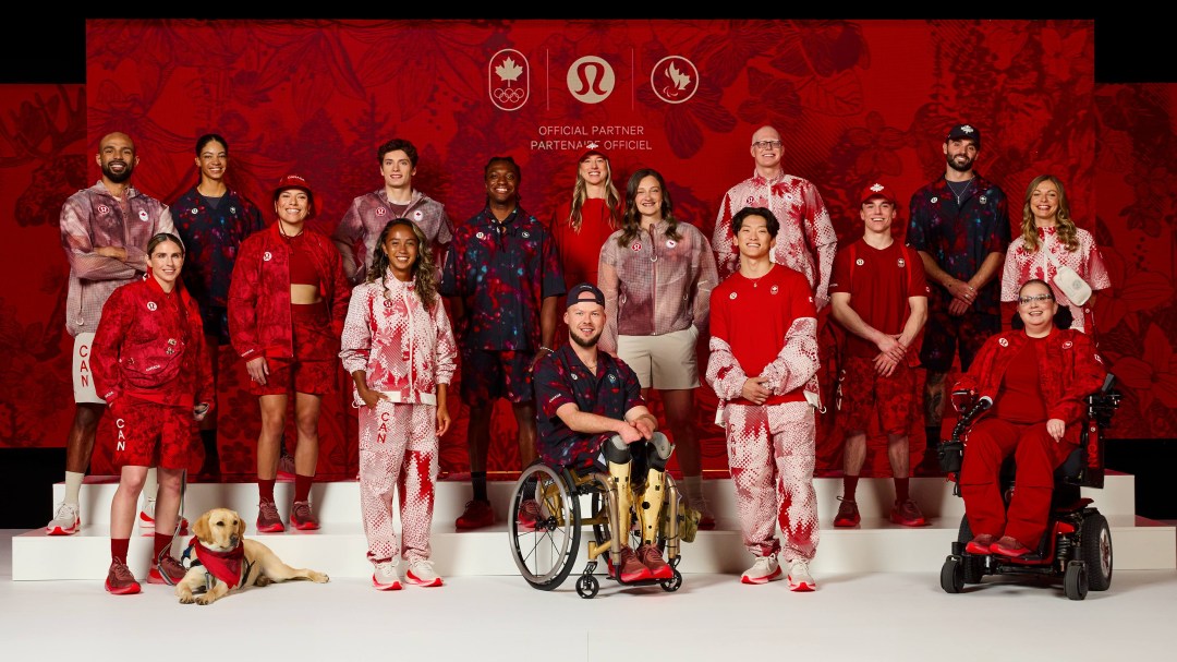A collection of Olympic and Paralympic athletes model the Team Canada x lululemon kit for Paris 2024
