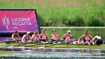 Team Canada's women's eight competes at the Lucerne Regatta on Sunday.