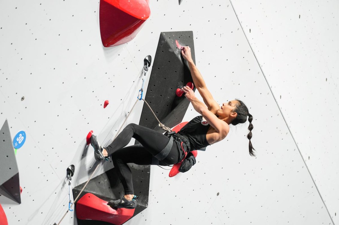 Alannah Yip competes on the climbing wall