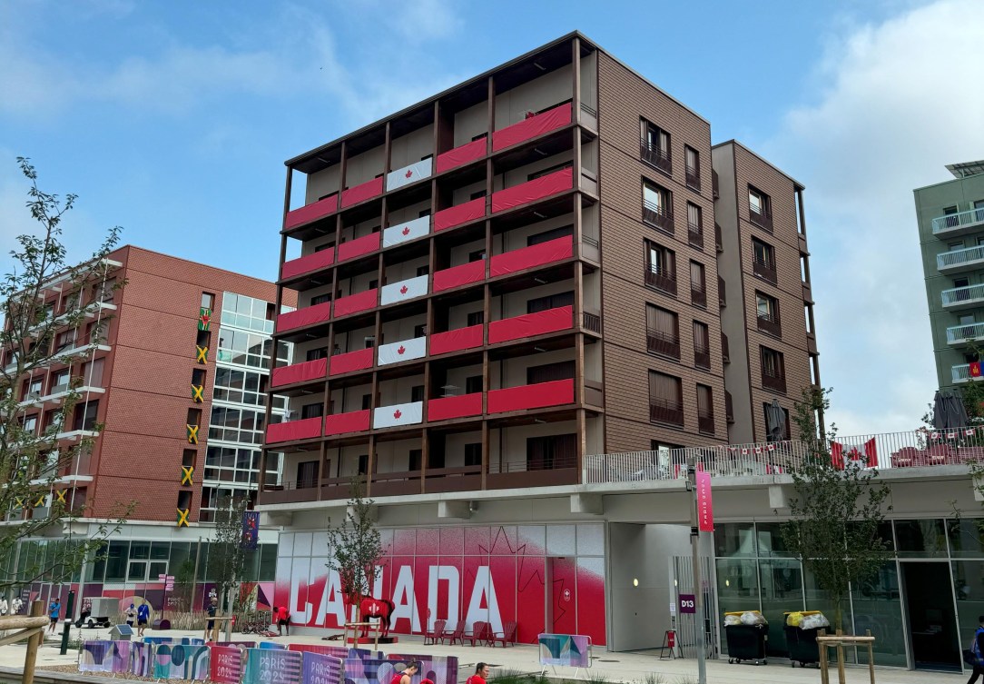A building with Canada flags on the building