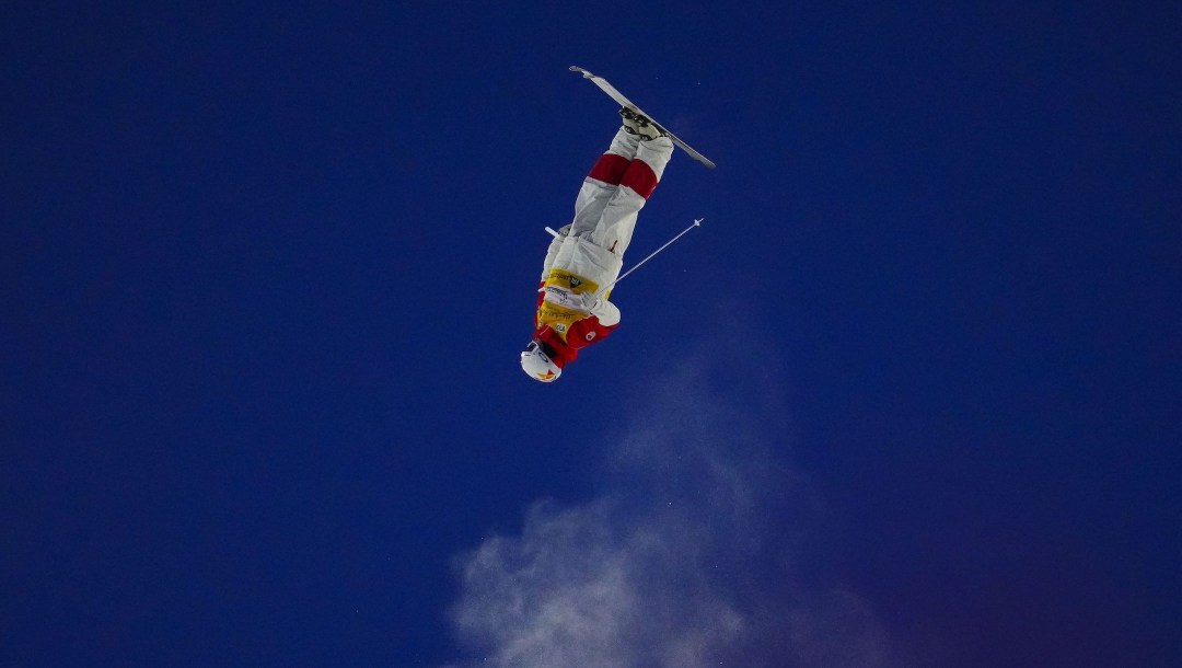 Canada's Mikael Kingsbury skis in the men's qualification of the freestyle ski world cup moguls at Val Saint-Come, Que., on January 19, 2024. THE CANADIAN PRESS/Sean Kilpatrick
