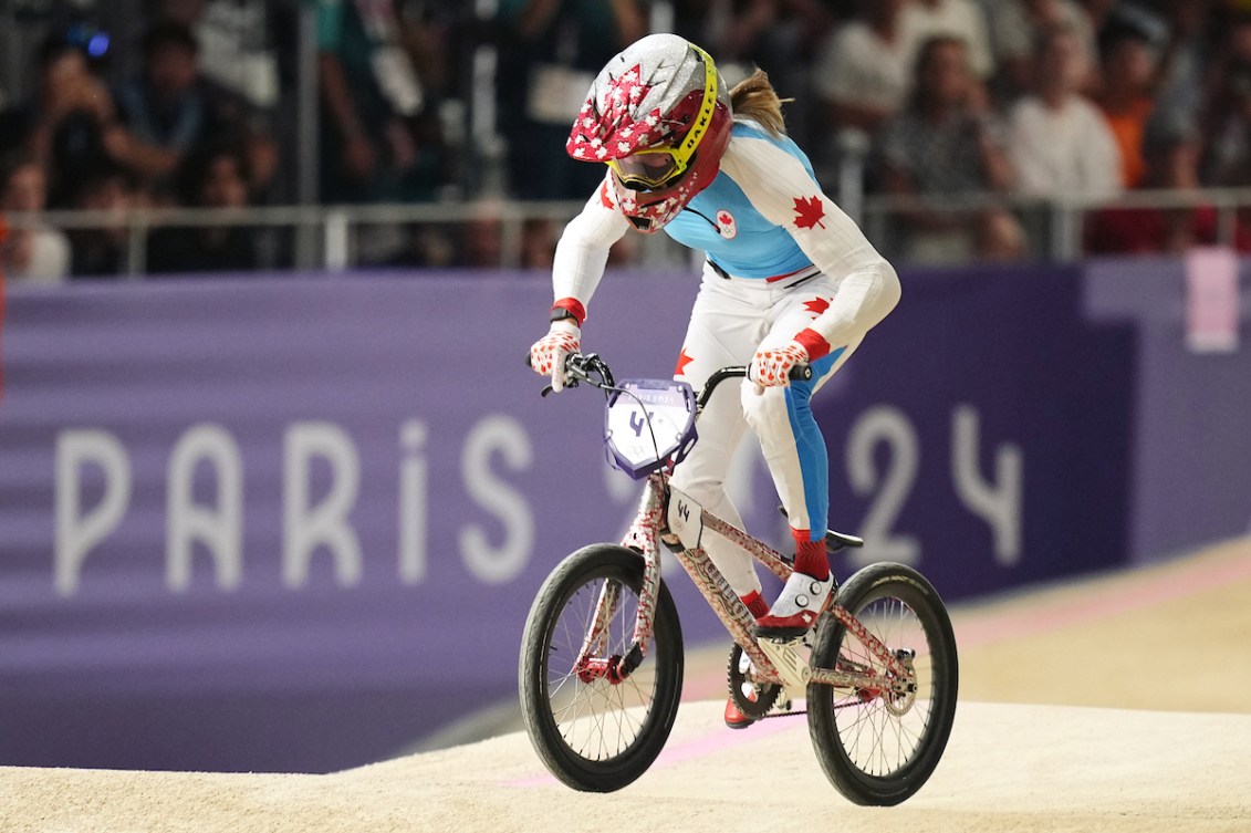 Molly Simpson participates in BMX racing at the Paris 2024 Games