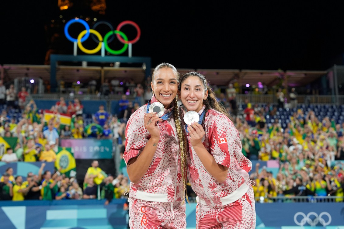 Brandie Wilkerson and Melissa Humana-Paredes pose with their silver medals