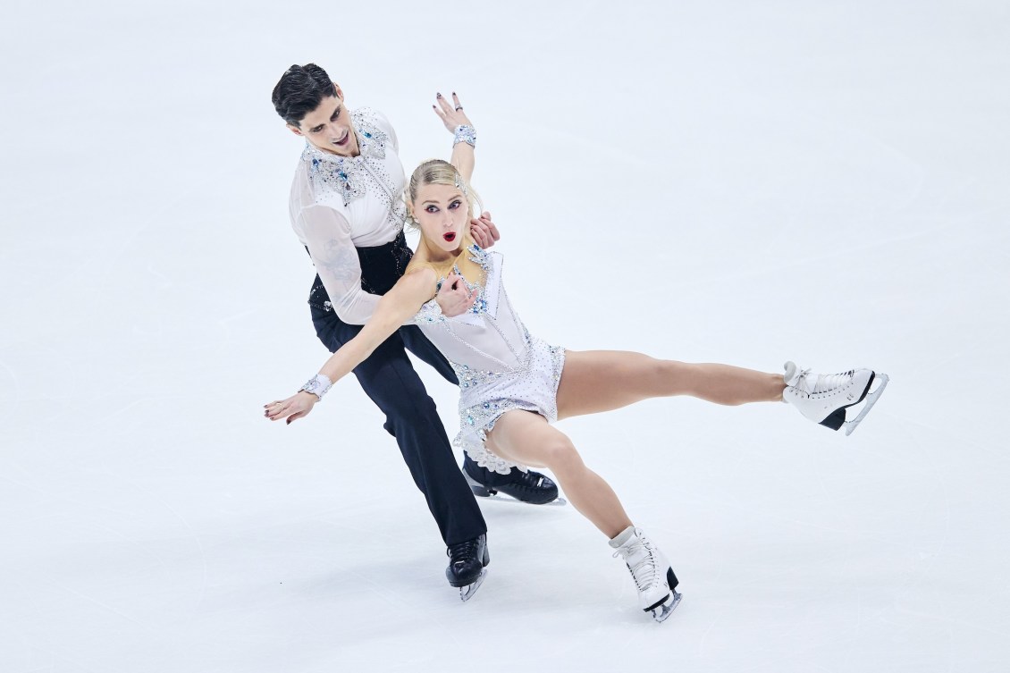 Piper Gilles and Paul Poirier, of Canada, skate during the rhythm dance program of the 2025 Finlandia Trophy event in Finland, on Saturday, November 22, 2025. Photo by ISU Figure Skating Union.