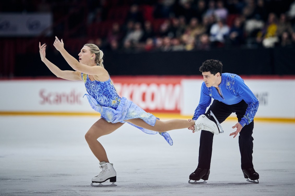 Piper Gilles and Paul Poirier, of Canada, skate during the free program at the 2025 Finlandia Trophy event in Finland, on Saturday, November 22, 2025. Photo by ISU Figure Skating.
