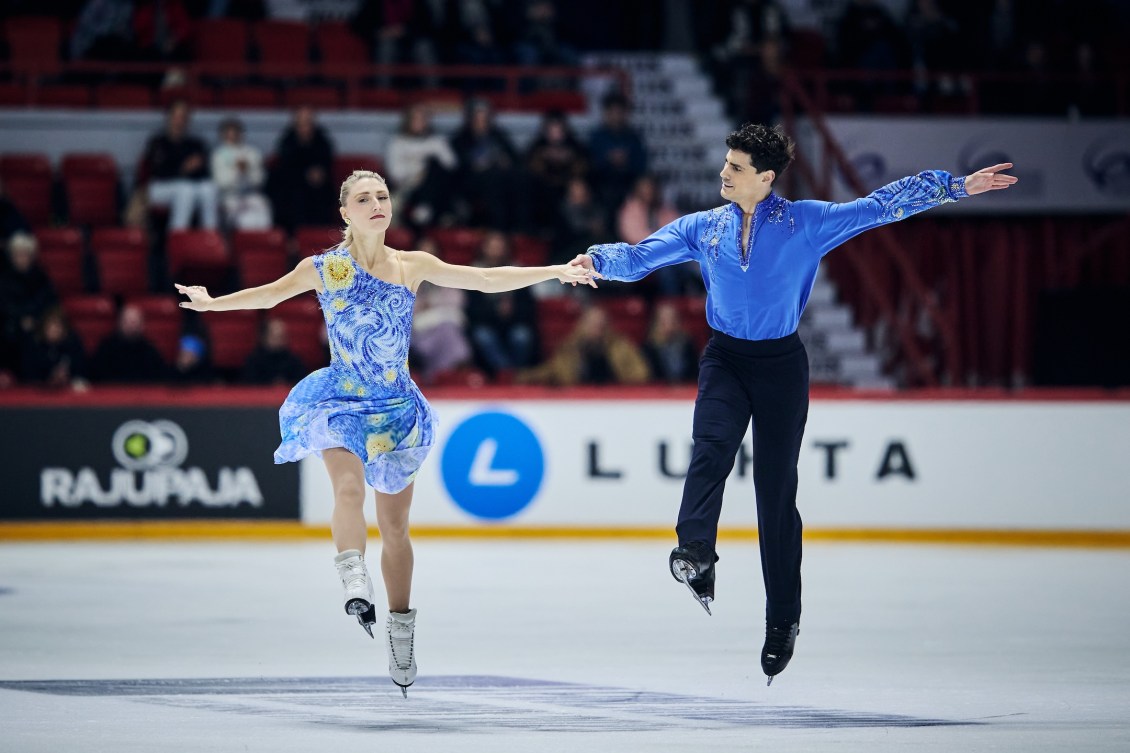 Piper Gilles and Paul Poirier, of Canada, skate during the free program at the 2025 Finlandia Trophy event in Finland, on Saturday, November 22, 2025. Photo by ISU Figure Skating.