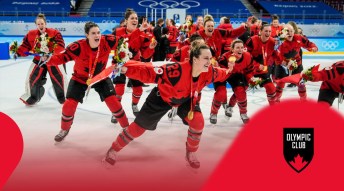 Women's hockey team celebrates after winning gold