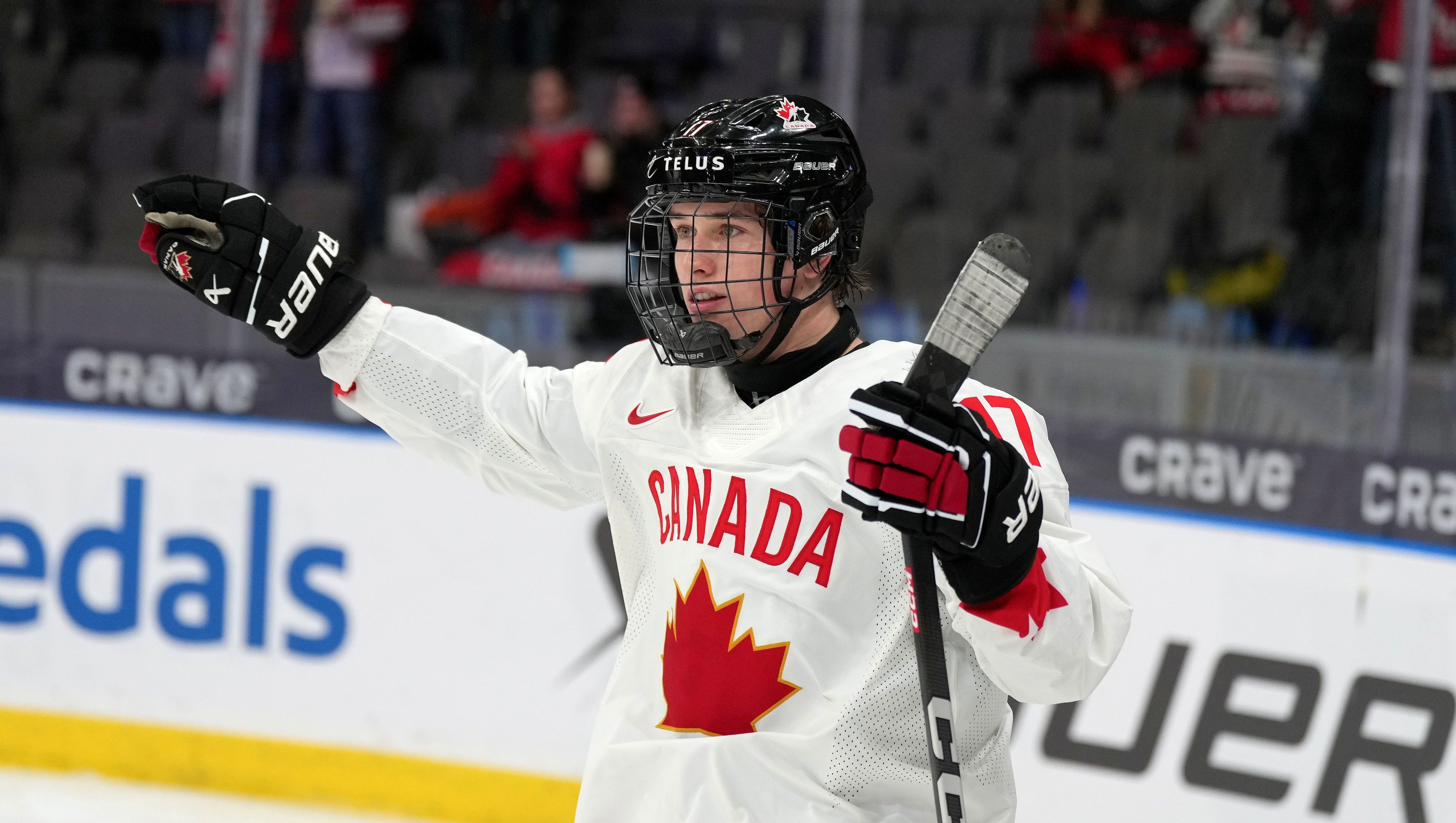Macklin Celebrini in action for Team Canada