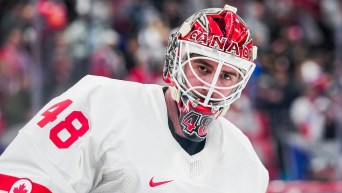 Logan Thompson competes in ice hockey.