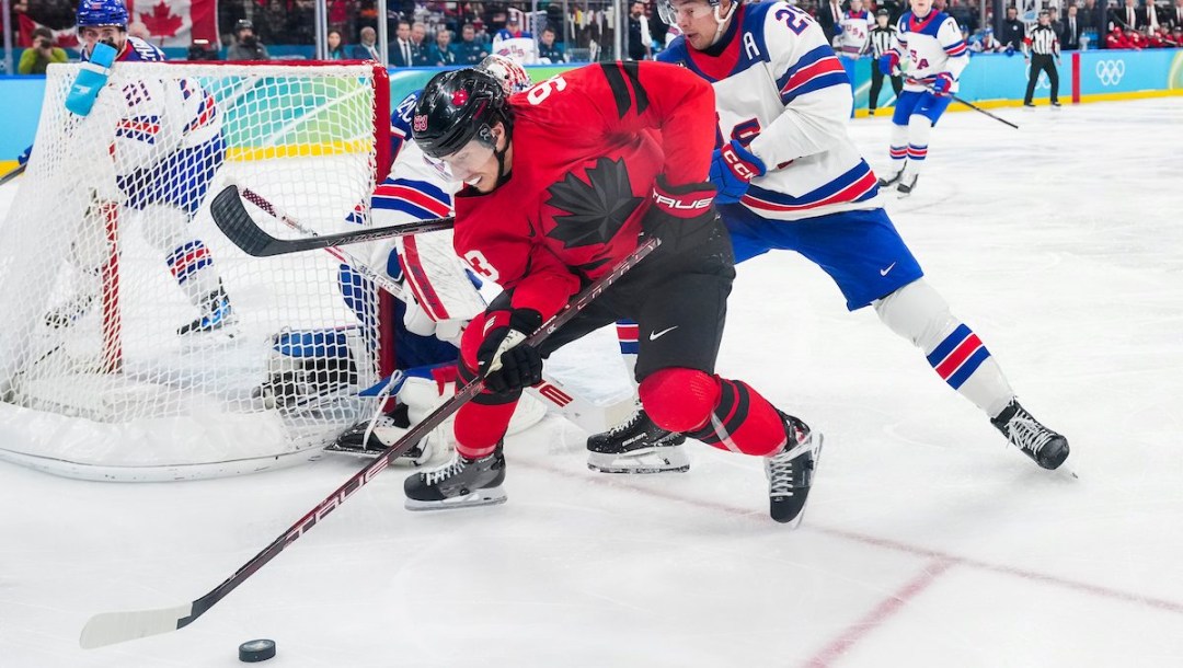 Mitch Marner competes in ice hockey.