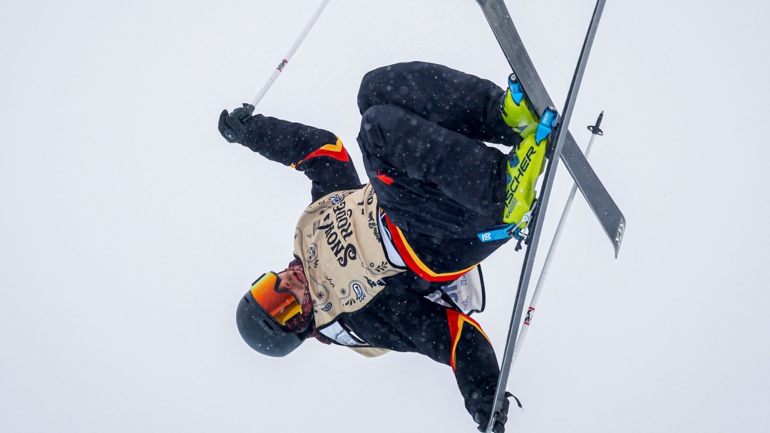 Canada's Dylan Marineau competing during a men's World Cup freeski halfpipe