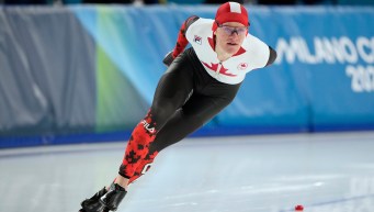 Daniel Hall competes in long track speed skating.