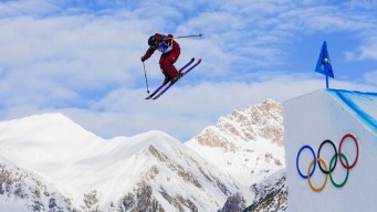 Skye Clarke competes in freestyle skiing.