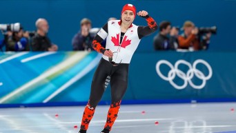 Anders Johnson competes in long track speed skating.