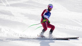 Cameron Alexander competes in the downhill skiing race.