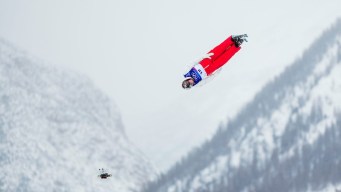 Victor Primeau competes in freestyle skiing.