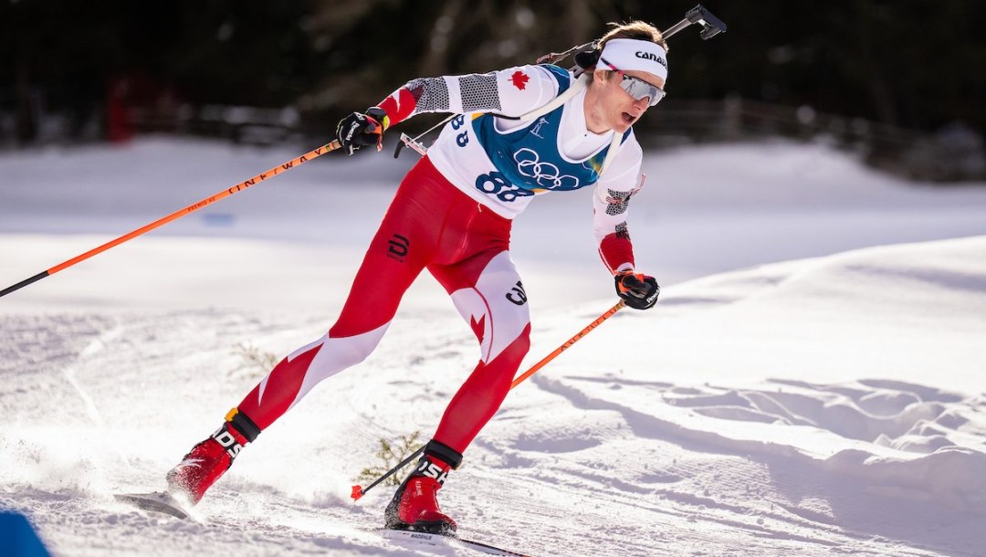 Logan Pletz competes in biathlon.