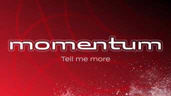 white letters on red background: momentum a team canada podcast