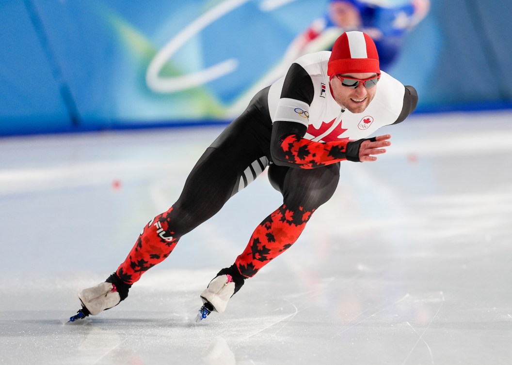 Laurent Dubreuil skates during a race.