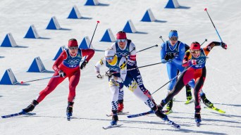 Liliane Gagnon of Canada competes in the cross-country skiing women's team sprint free