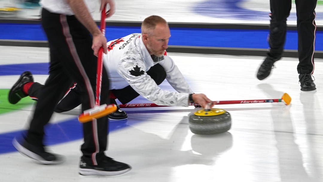 Canada's Brad Jacobs in action during the men's curling round robin session