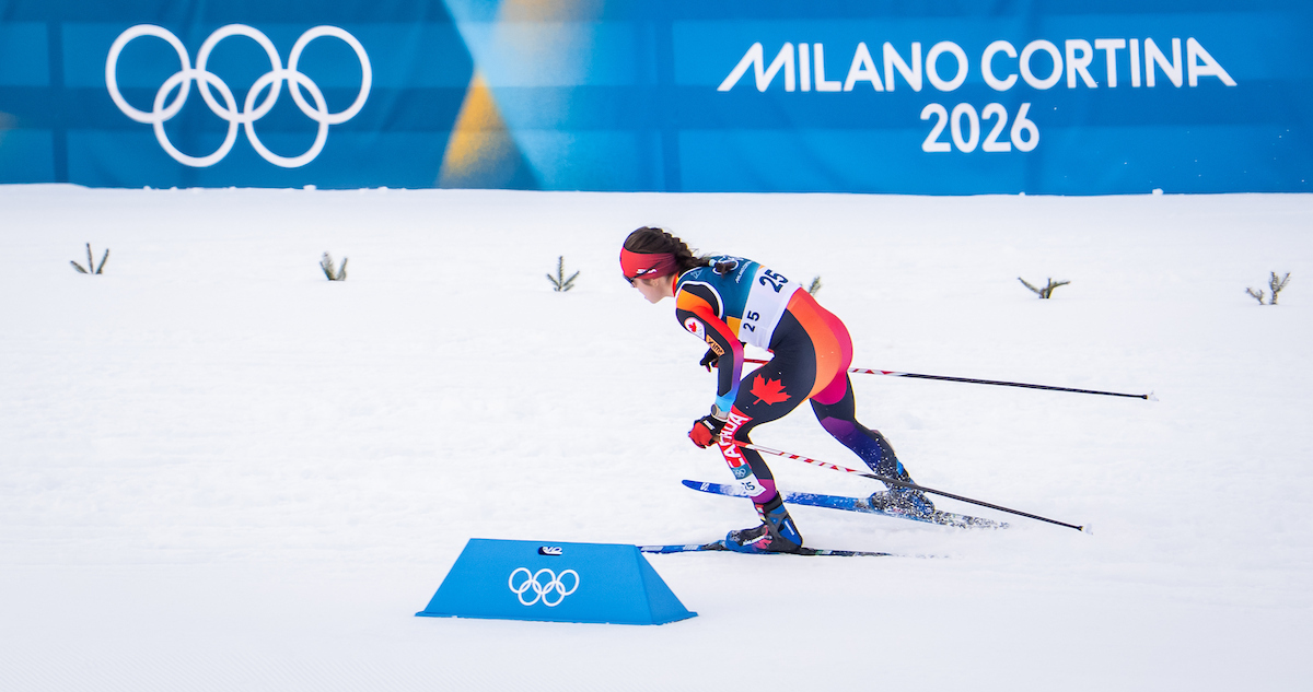 Team Canada’s Alison Mackie skis in the women’s skiathlon