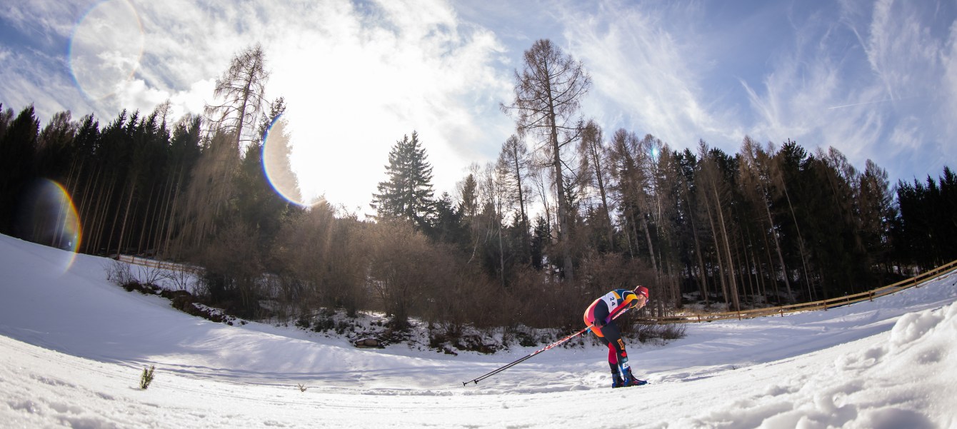 Xavier McKeever seen competing in the men's 20km skiathlon