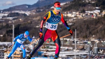 Xavier McKeever competes in the men's 20km skiathlon