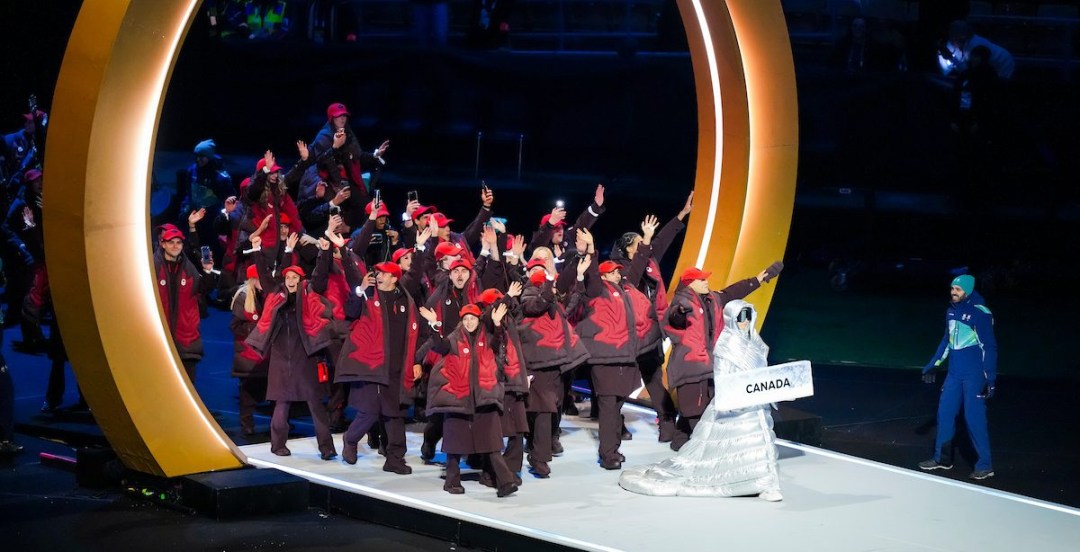 Team Canada athletes arrive at the opening ceremonies