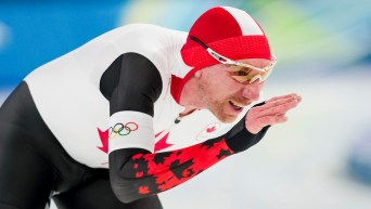 Ted-Jan Bloemen skates in the 5000m long track speed skating event