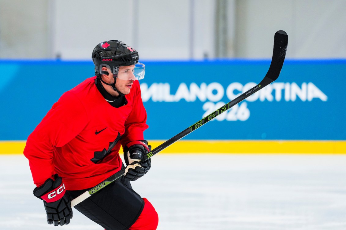 Team Canada’s Sidney Crosby skates in a practice