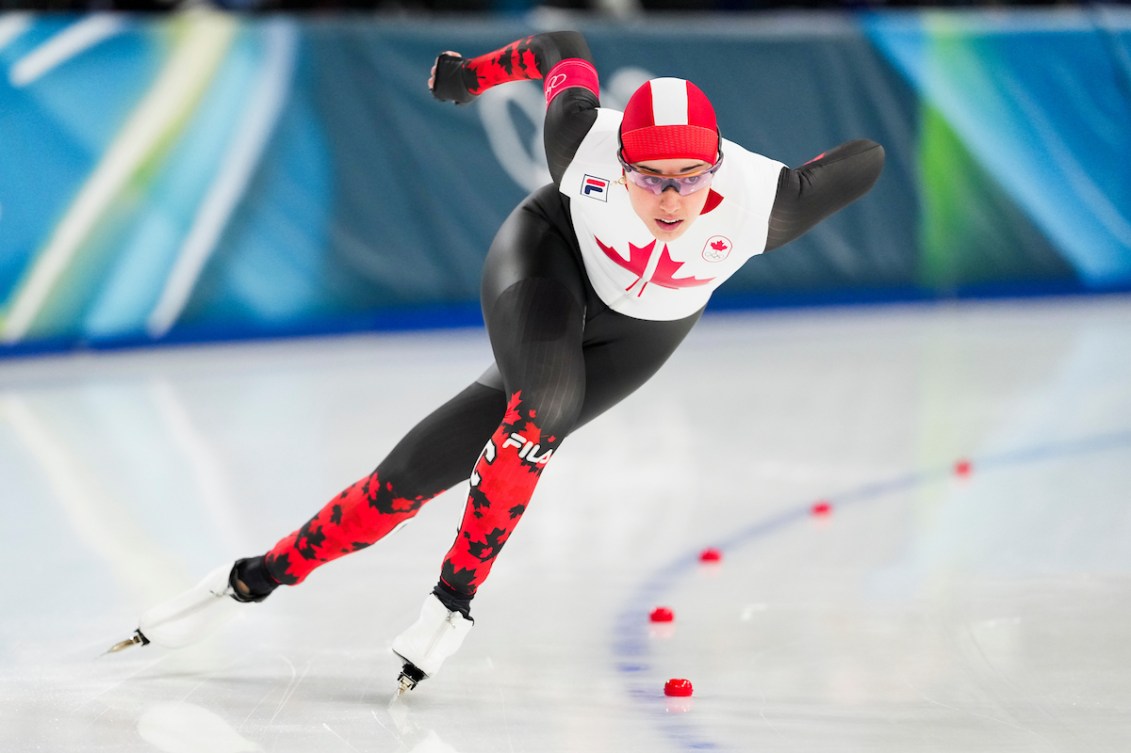 Beatrice Lamarche skates in the women’s 1000m speed skating event